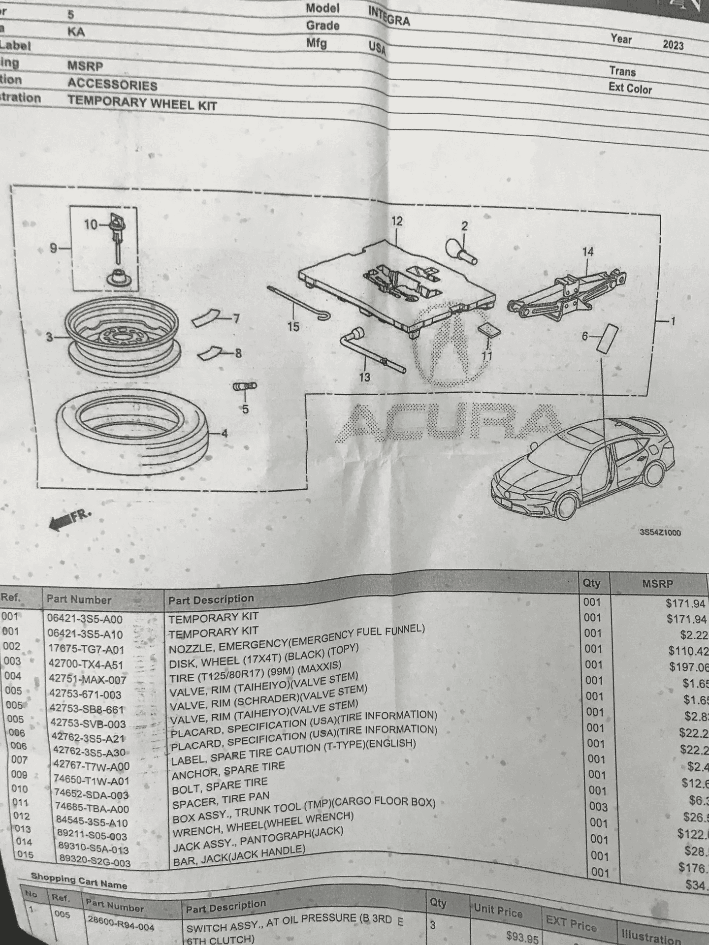 Acura Integra Spare Tire 1679419024724