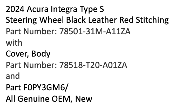 Acura Integra ITS Steering Wheel Black Leather Red Stitching 250$ 1697921795401